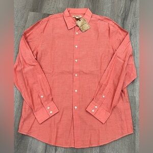 NWT John Varvatos Size Large Orange 100% Lightweight Cotton Beach Vacation Shirt